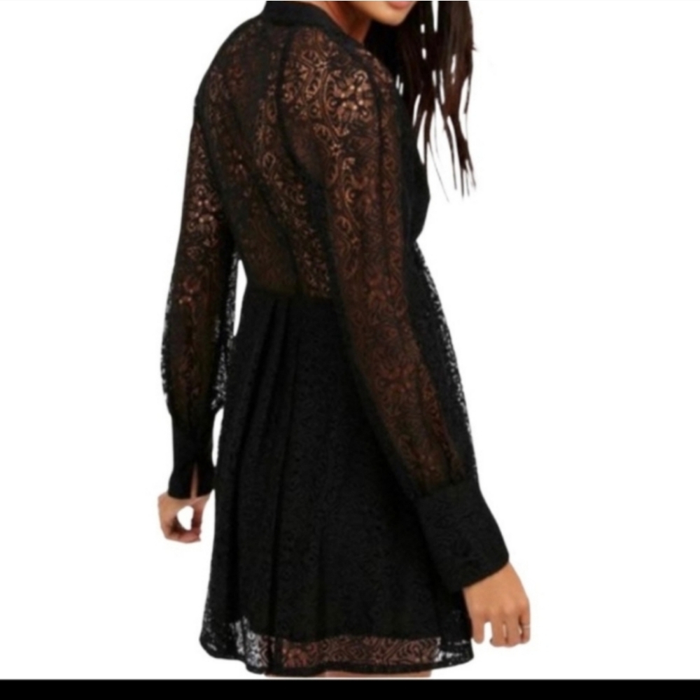 NWOT Free People Woven Lace Black Dress, P2P 18, Top to Bottom 31" - Picture 2 of 6